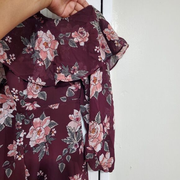 Torid Women's Plus Size 14 Burgundy Floral Cold Shoulder Boho Dress.  SKU# A-117 - Picture 9 of 16